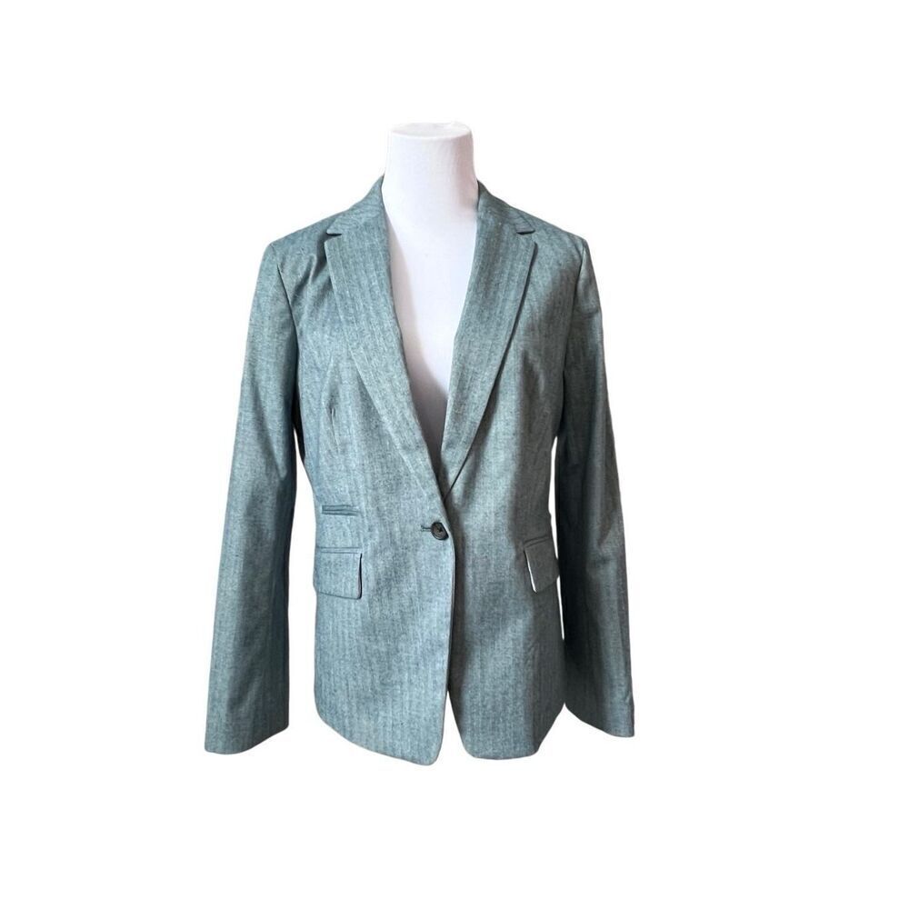 Banana Republic Herringbone‎ Teal Brushed Viscose Single Breast Blazer sz 8 NWT